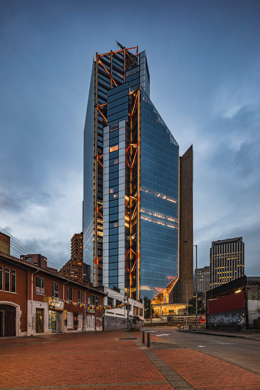 A skyscraper at night
