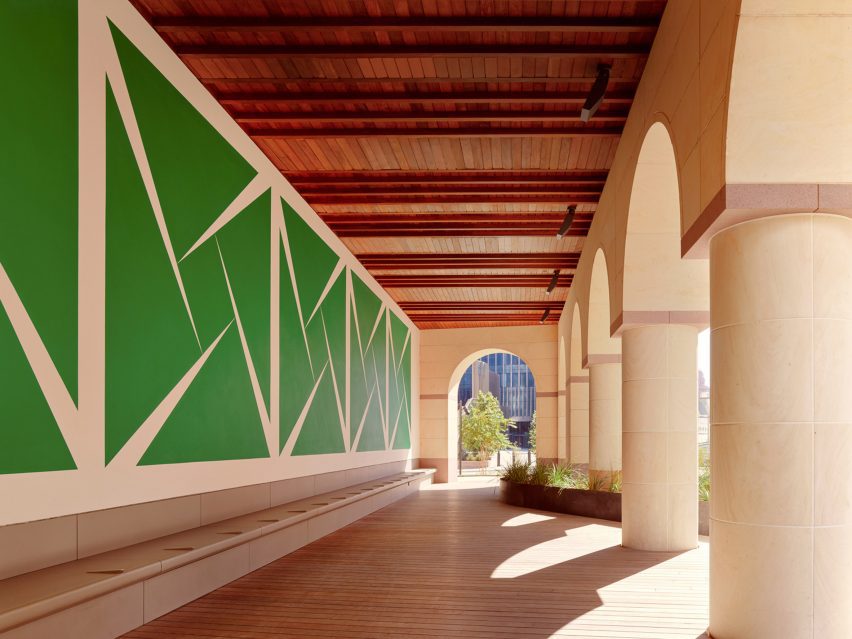 Green walls underneath walkway