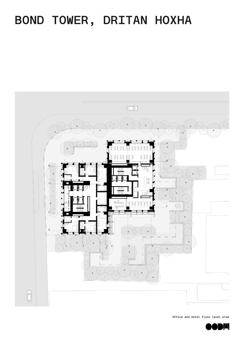 Office and hotel floor plan of Bond Tower by OODA