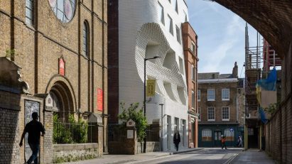 Scooped white office facade London