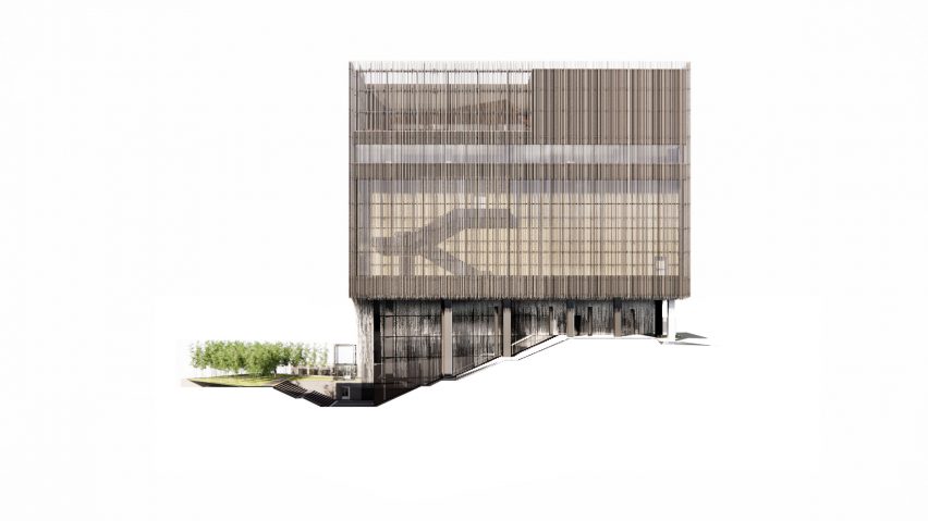 Elevation of Audeum by Kengo Kuma and Associates