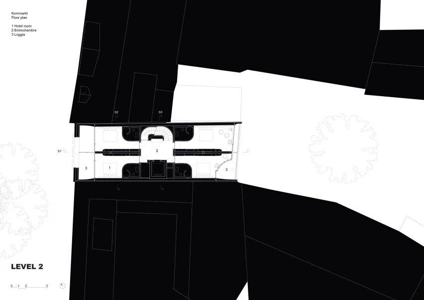 Second floor plan of Kornmarktplatz by Herzog & de Meuron