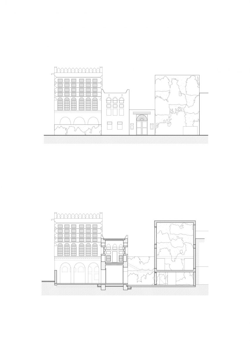 Elevation and section of Siyadi Pearl Museum by Studio Anne Holtrop