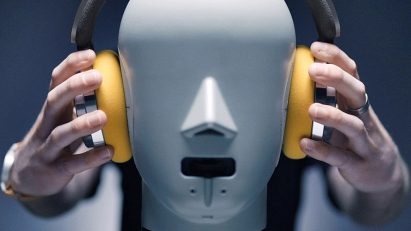 Dyson headphones on a robot