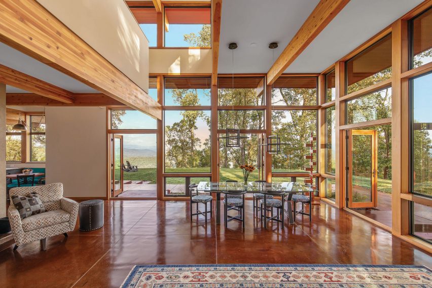 The interior of a house with many windows
