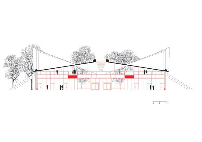 Section of The Hyparschale Magdeburg refurbishment by GMP Architekten