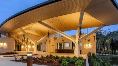 Structure with curving roof