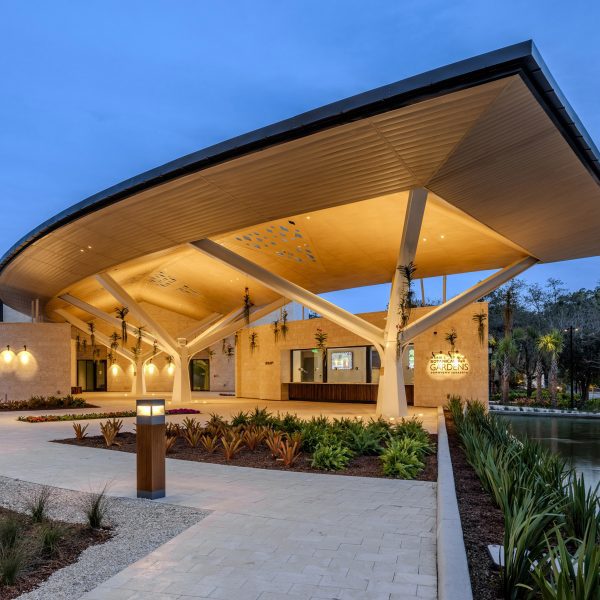 Structure with curving roof