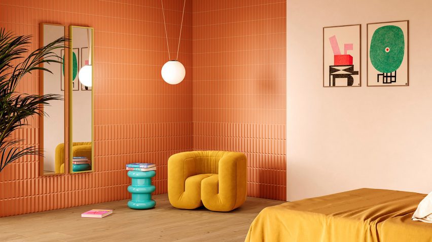 Interior design display with tones of yellow and orange