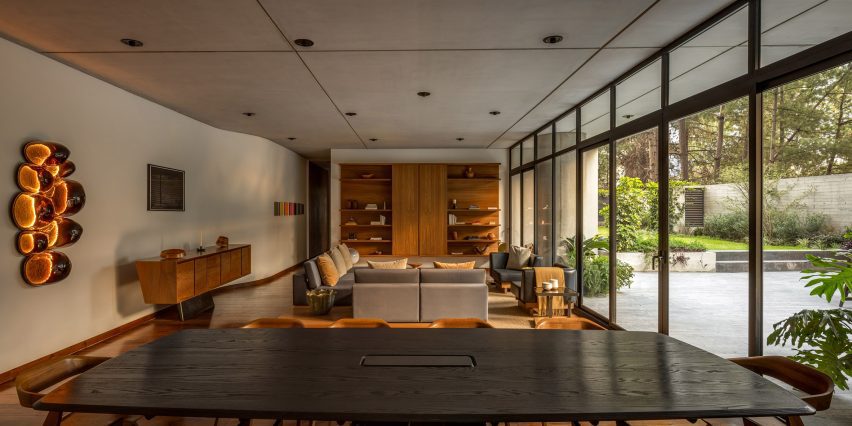 Room with wooden shelves