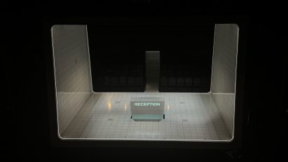 Pill-shaped white-tiled set