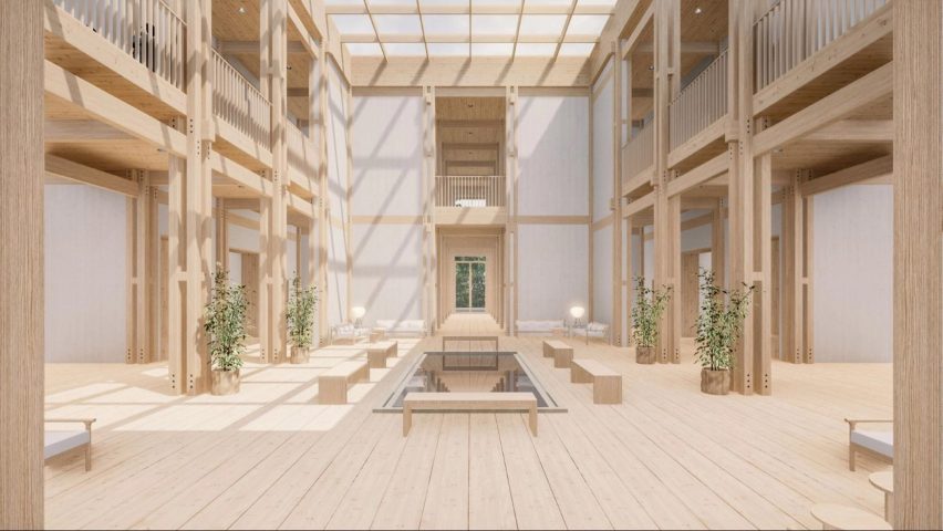 Rendering of a timber building Mathias Kidron designed used SketchUp
