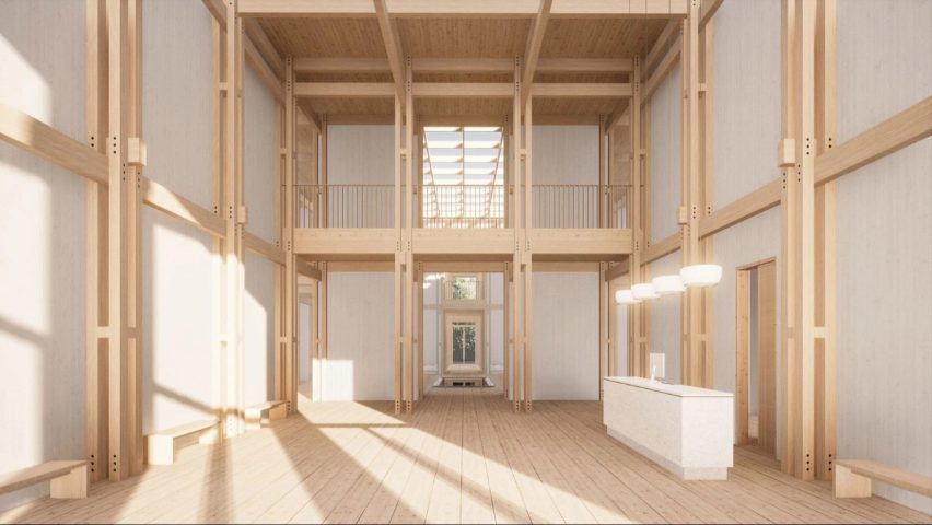 Rendering of a timber building Mathias Kidron designed used SketchUp