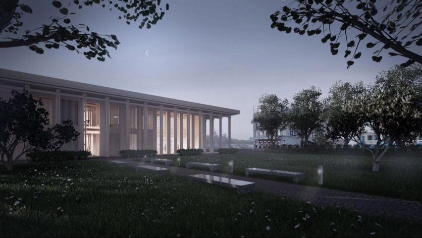 Rendering of a timber building Mathias Kidron designed used SketchUp