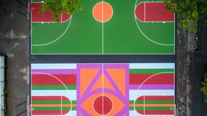 Tompkins Square Park Basketball Court installation by Glossier