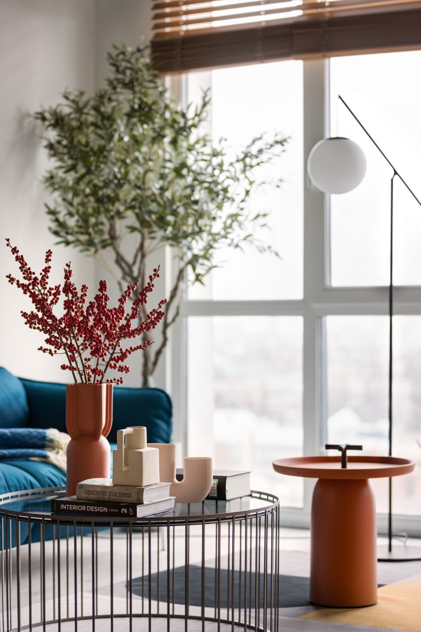 Orange coffee table and decorative pieces