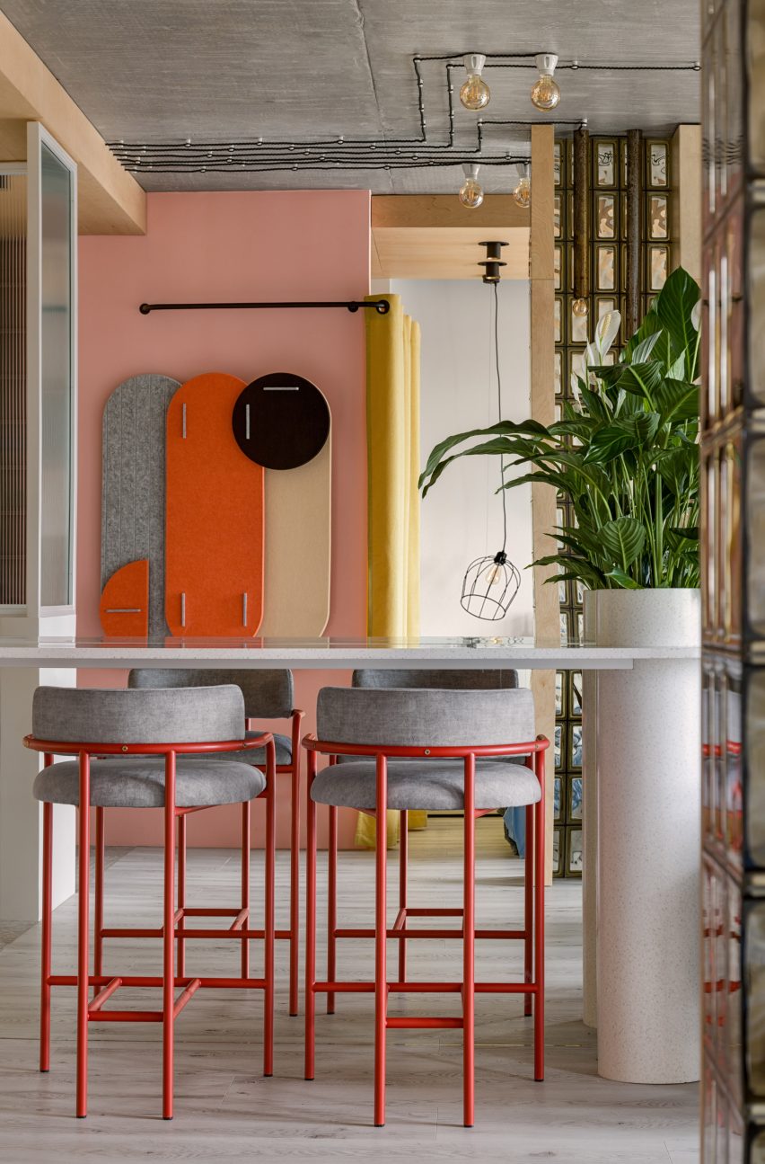 Stools and noise cancelling wall panel flat Kyiv