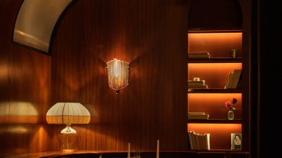 Wood panelled dining room
