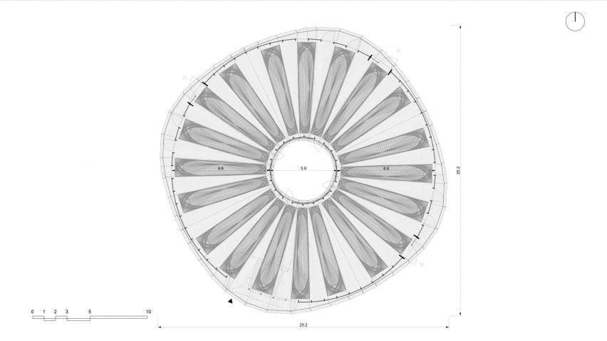 Roof structure of Hybrid Flax Pavilion by the University of Stuttgart