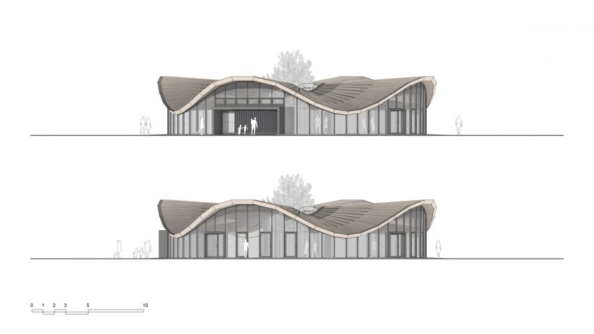 Elevations of Hybrid Flax Pavilion by the University of Stuttgart