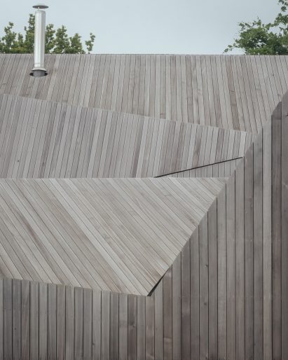 Timber-clad home with a folded roof