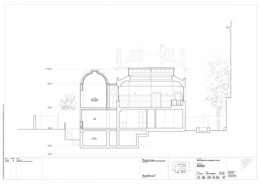Section of Westminster Coroner's Court by Lynch Architects