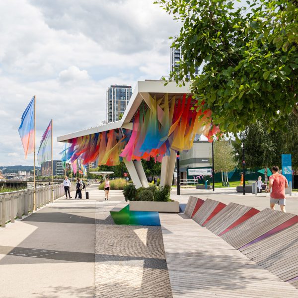 Photo of colourful fabric installation