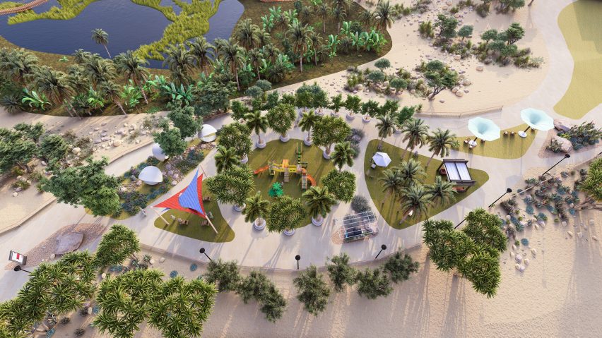 Aerial view of a landscape design.