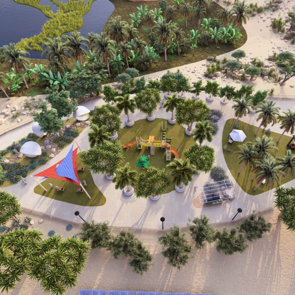 Aerial view of a landscape design.