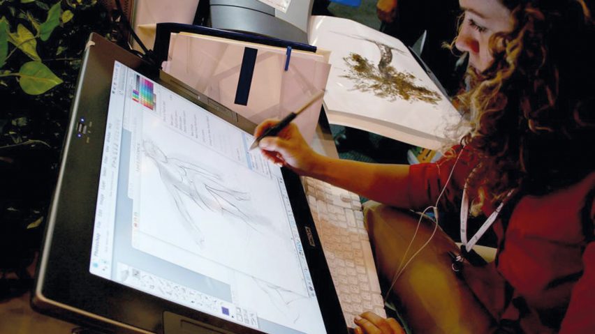Student editing a design project.