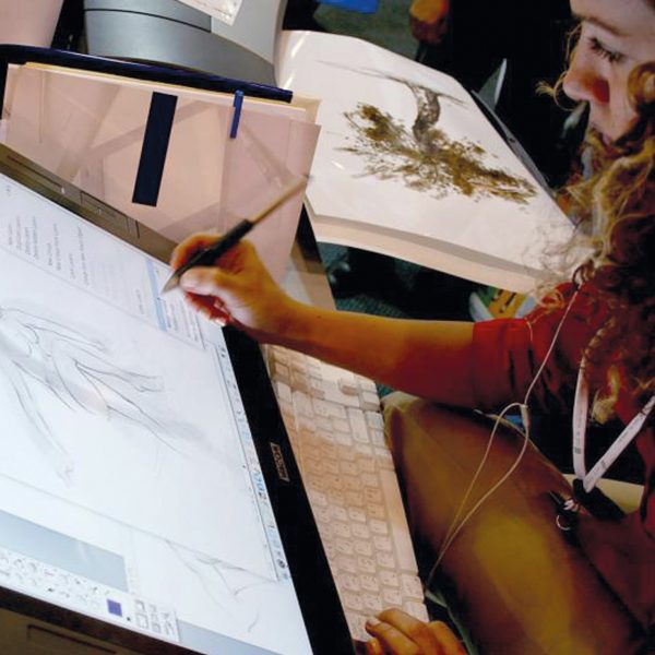 Student editing a design project.