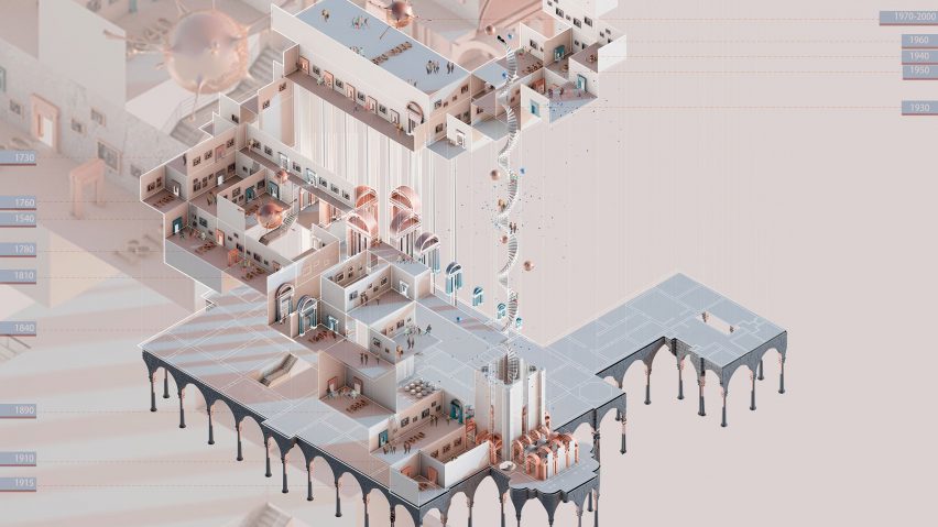 Visualisation of a student architecture project with pink elements