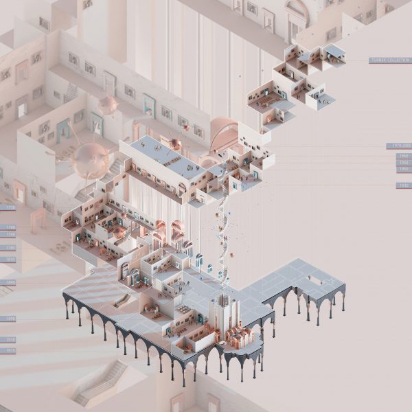 Visualisation of a student architecture project with pink elements