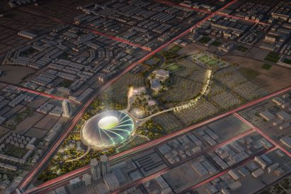 Aerial view of stadium in Saudi Arabia by Populous