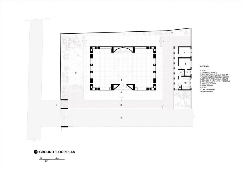 Ground floor plan of Bait Ur Raiyan Mosque in Bangladesh by Cubeinside