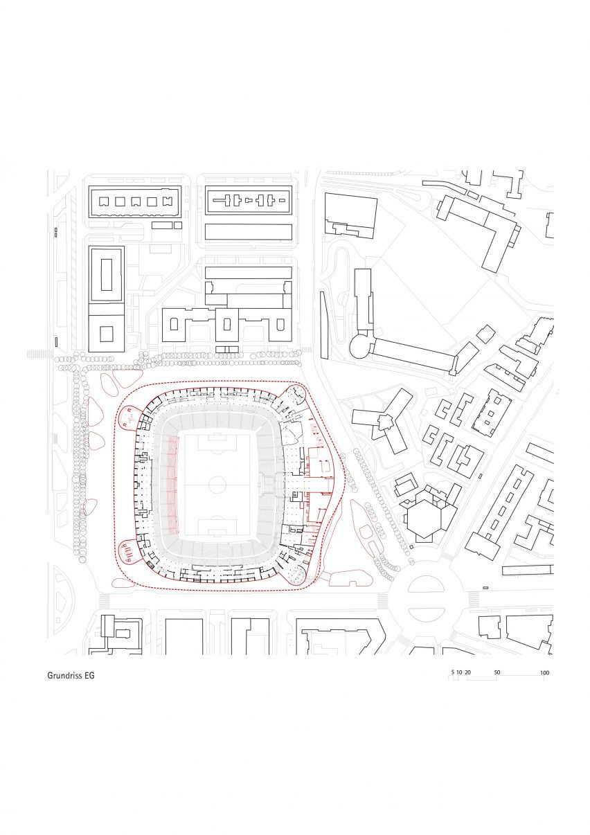 Floor plan of Santiago Bernabéu stadium by GMP Architekten