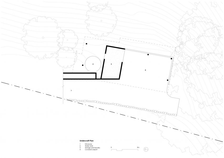 Lower floor plan of Tallowwood Cabin by Fouché Architects