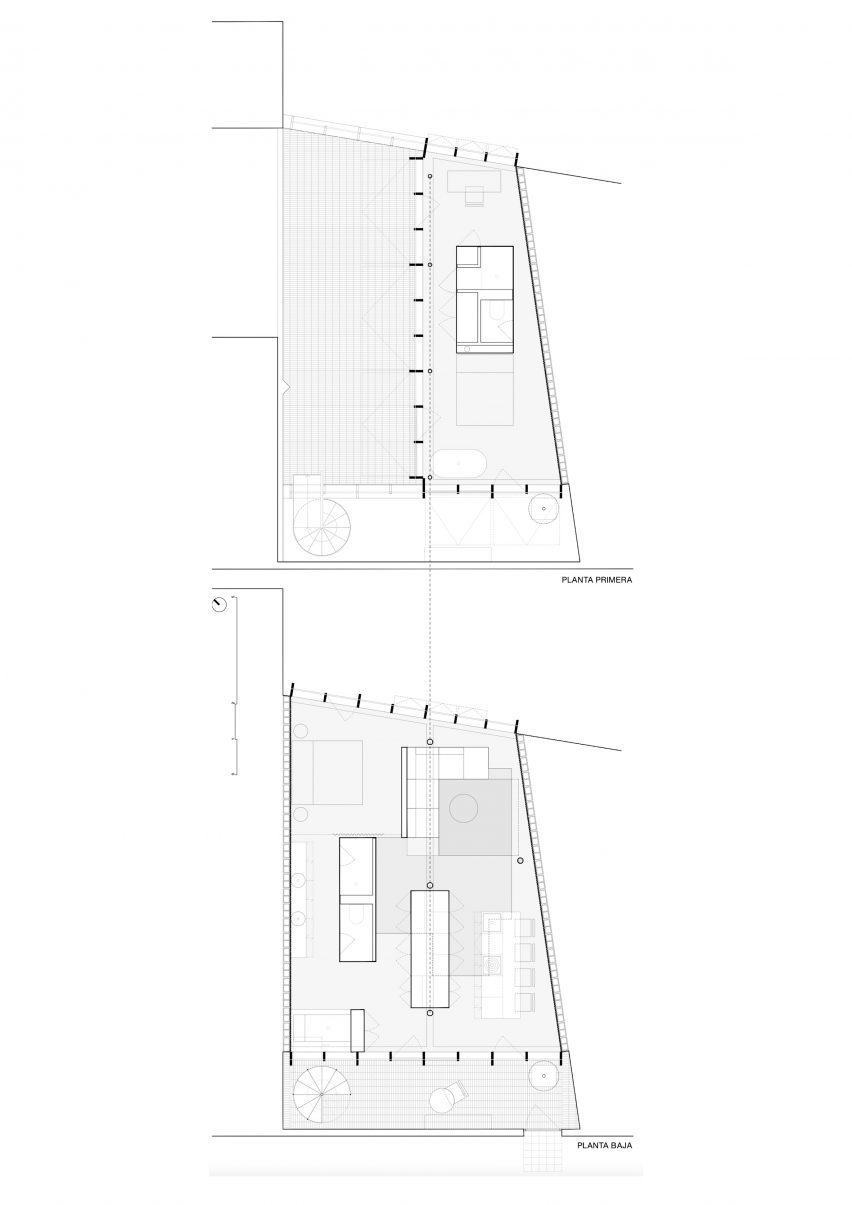 Ground and first floor plan of Villain House by Architecture Office Claudia Raurell