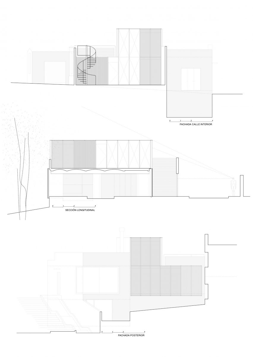 Sections of Villain House by Architecture Office Claudia Raurell