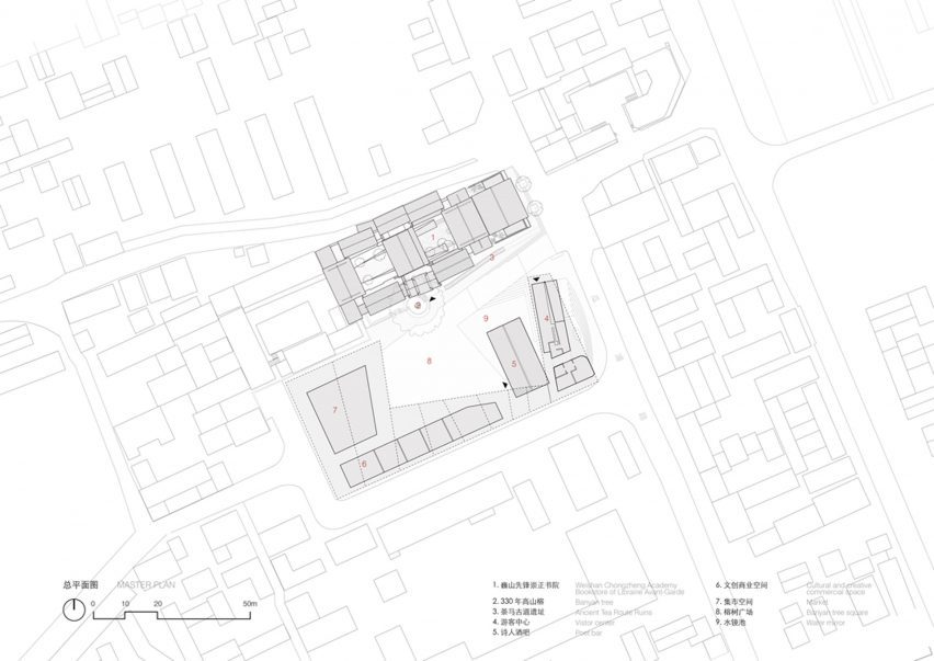Site plan of Weishan Chongzheng Academy Bookstore by Trace Architecture Office