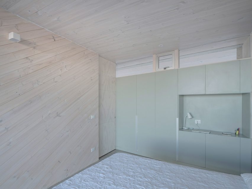 Green shelving bedroom