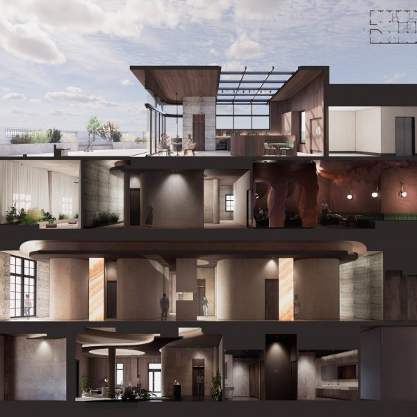Visualisation of a spa in tones of brown.