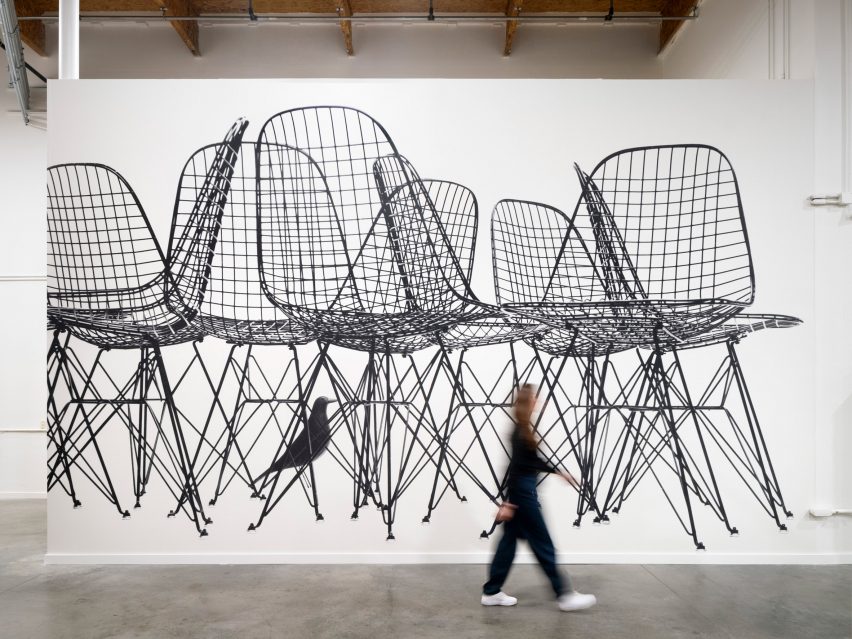Appliqué of chairs on a wall