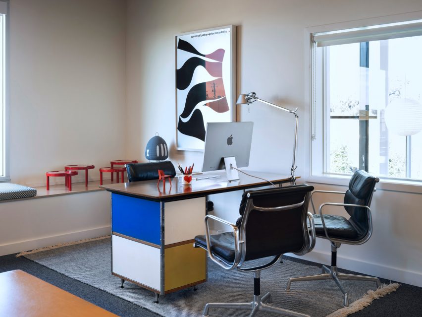 Office with colourful furniture