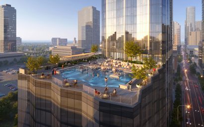 Pool on top of parking garage at Paramount Nashville