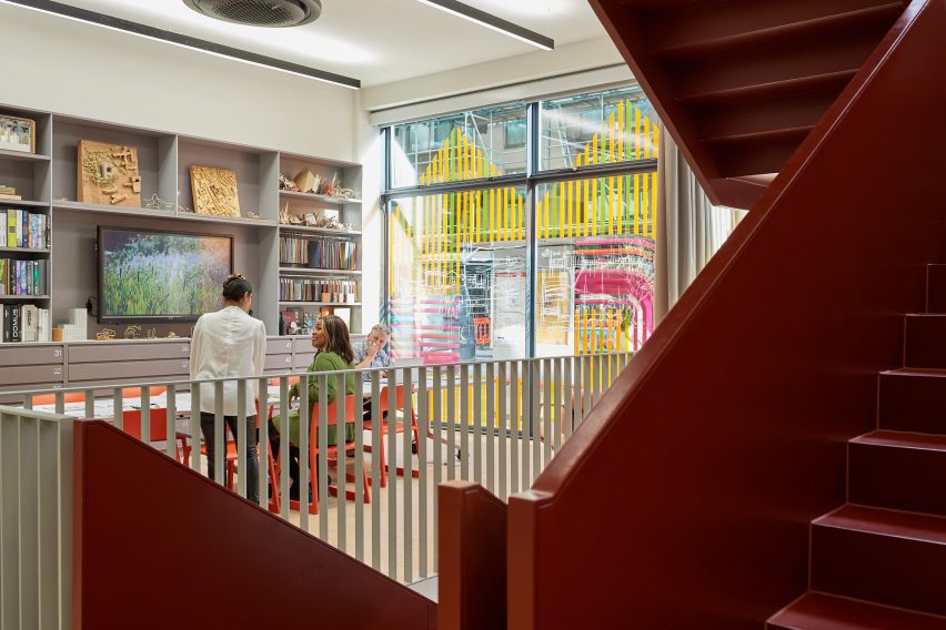 Hawkins\Brown office ground floor with red staircase