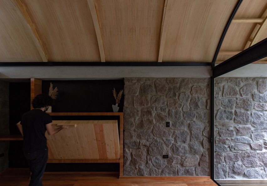 Stone wall with fold out bed