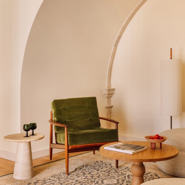 Green chair in convent hotel room