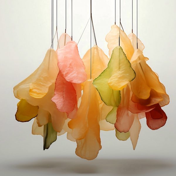 Colourful shapes hanging in white space
