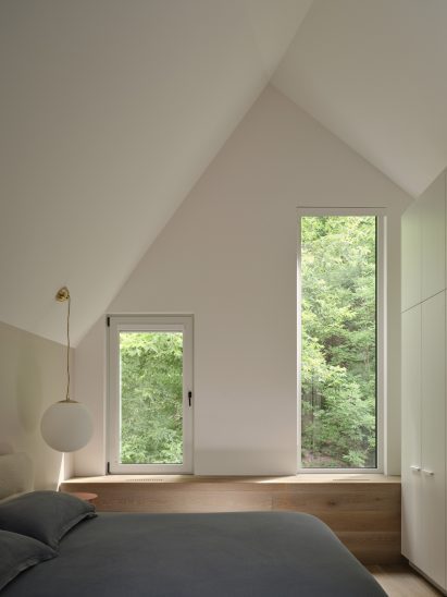 Bedroom with angled windows